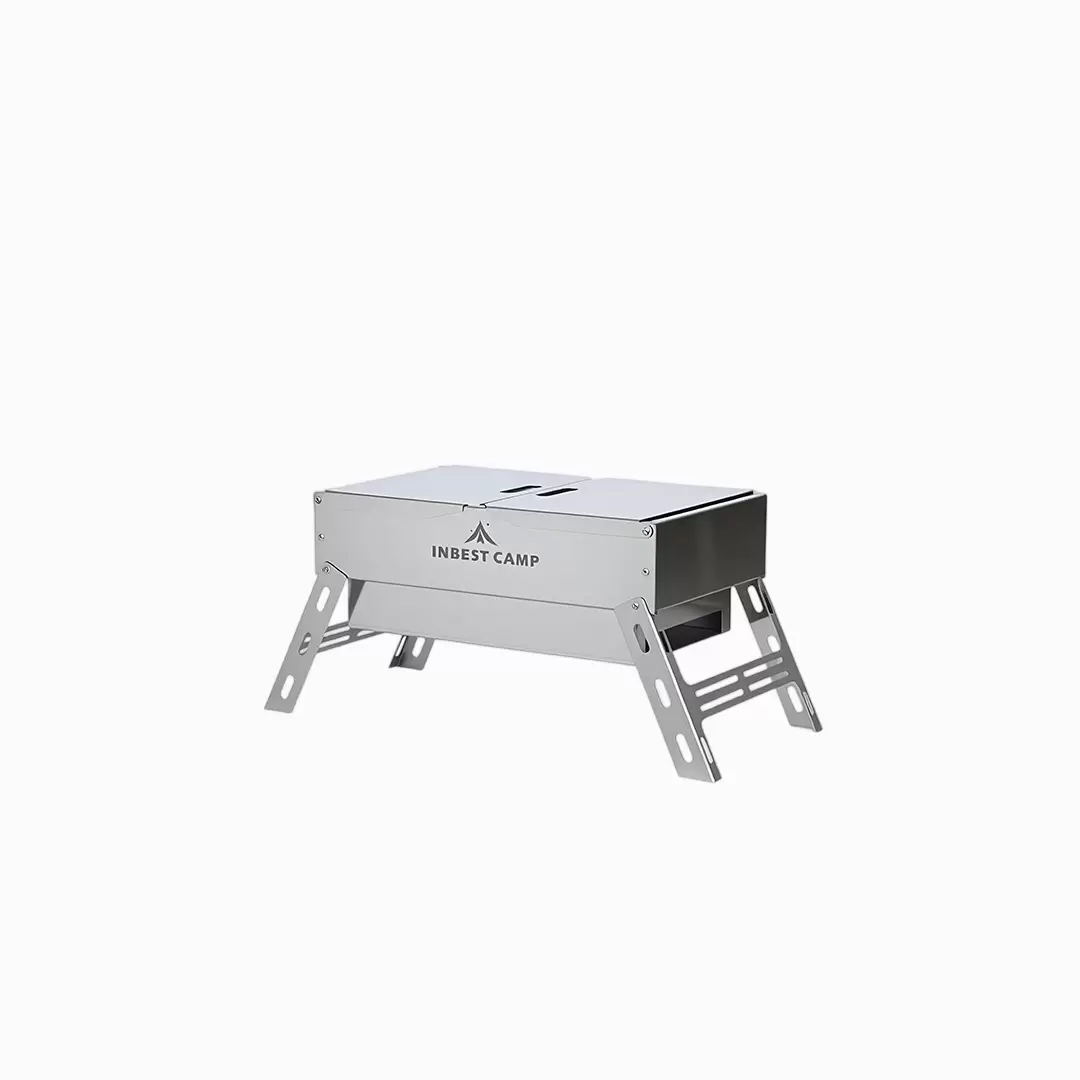Barbecue au charbon de bois en acier inoxydable avec poignée pliable