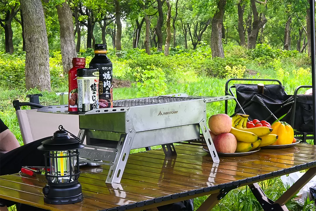 Barbecue au charbon de bois en acier inoxydable avec poignée pliable